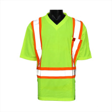 Hi-vis green polo safety work  shirts reflective tape shirt